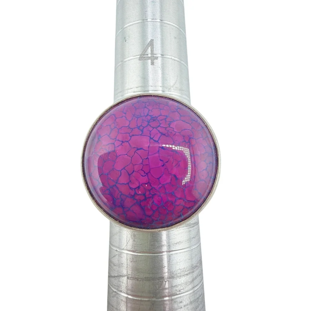 Vibrant Purple Blue Dragon Vein Agate 925 Sterling Silver Ring Size 6.5